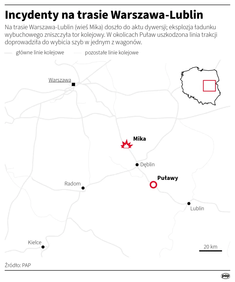 Wysadzenie torow mapa PAP